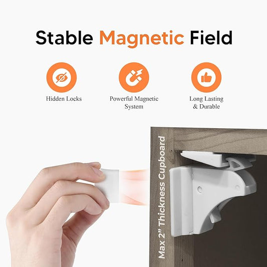 Magnetic Cabinet Locks Baby Proofing (20 Locks + 2 Keys) – Child Proof Cabinet Locks with Easy Adhesive Installation – Child Safety Locks for Kitchen, Cabinets & Drawers with Optional Screws