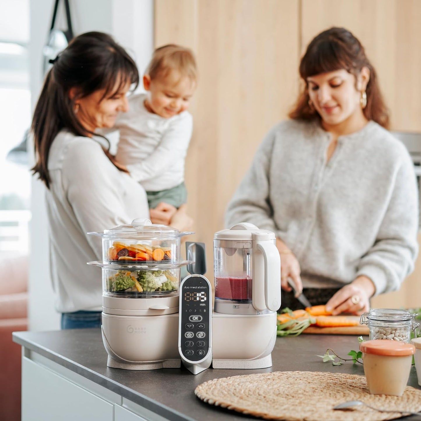 Babymoov Duo Meal Station 6-in-1: Multi-Speed Baby Food Maker, Steamer & Puree Blender, Baby Food Processor that Warms & Defrosts, Bottle Sterilizer (Nutritionist Approved), Mineral Beige