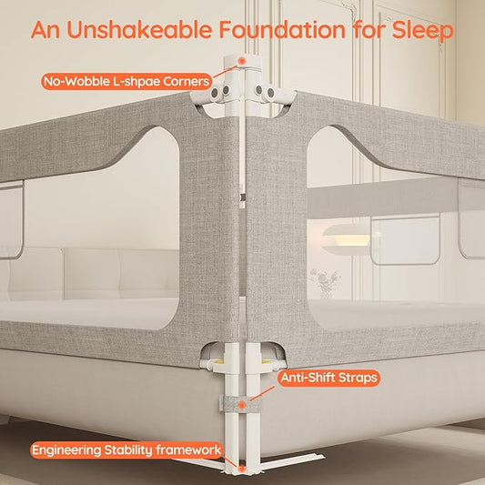 colorfarm Queen Size Toddler Bed Rail 3-Sided Bed Rail Guard with Safety Lock - Adjustable Bedrails for Baby Infant Child (78.7x78.7x59)