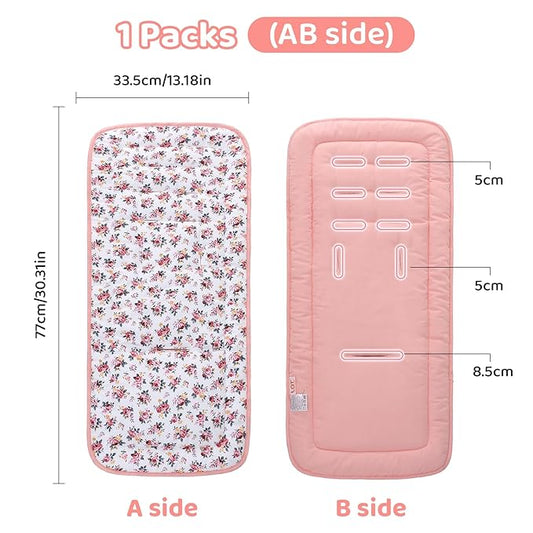 Baby Stroller Cushion,Infant Car Seat Insert-Reversible Universal Breathable and Soft Newborn Stroller Mat,100% Cotton Cover Toddler Seat Pad Liner-34x78cm,1 Pack(Pink Flowers)