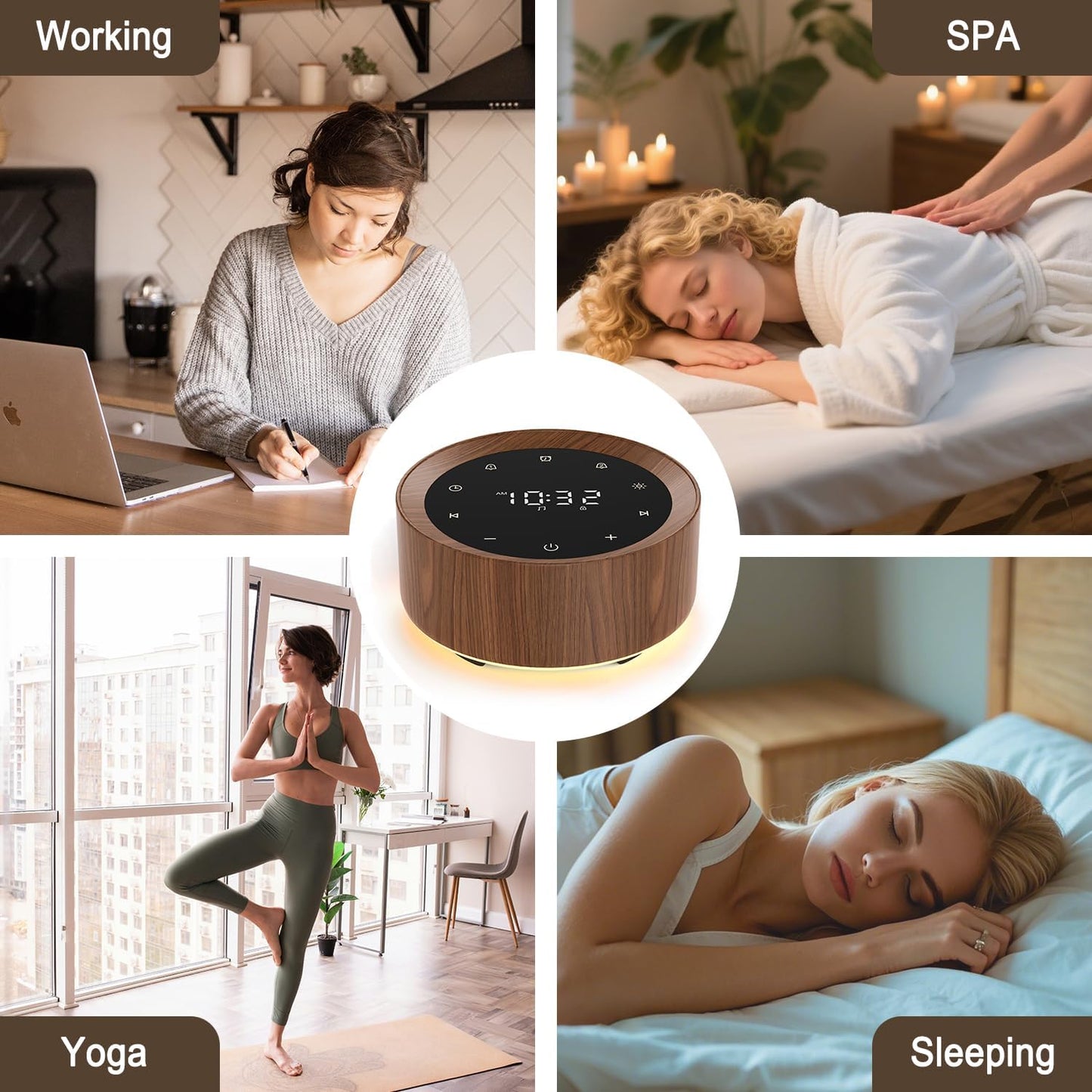 White Noise Machine with Alarm Clock & Night Light for Babies and Adults, 20 Soothing Sounds, Glare-Free Upward Display, Touch Control, Memory Function, 5 Sleep Timers, Black
