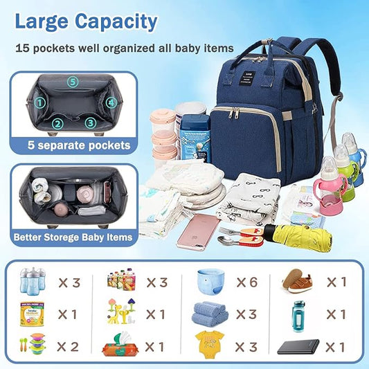 ANWTOTU Baby Diaper Bags with Changing Station,900D Oxford Waterproof Diaper Bag Backpack for Moms Dads with USB Charging Port,Large Capacity Baby Essentials(Ungrade Blue)