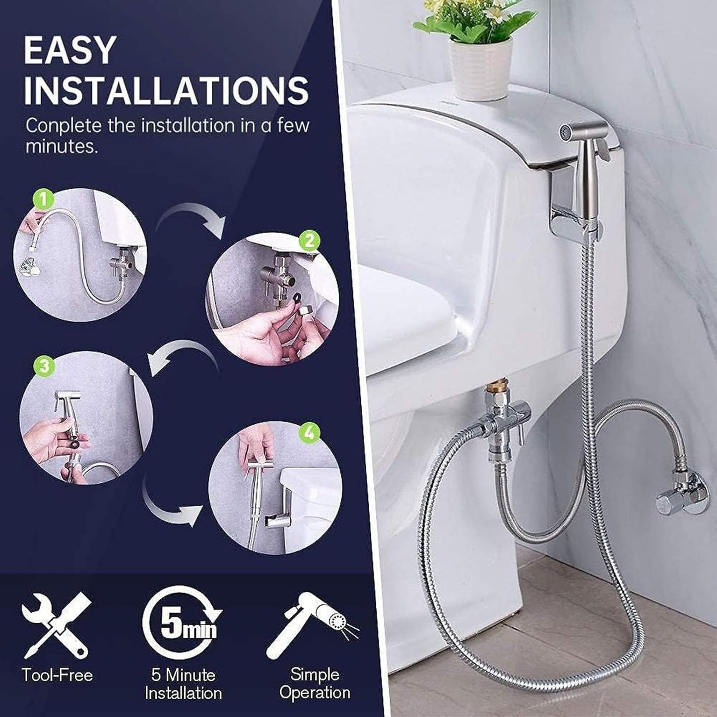 Generic Handheld Bidet Sprayer for Toilet, Hand held Stainless Steel Toilet Bidet Sprayer Kit, Hose with Anti-Leak Hose&High Pressure, for Personal Hygiene, Toilet Clean, Baby Diaper Cloth (Black)