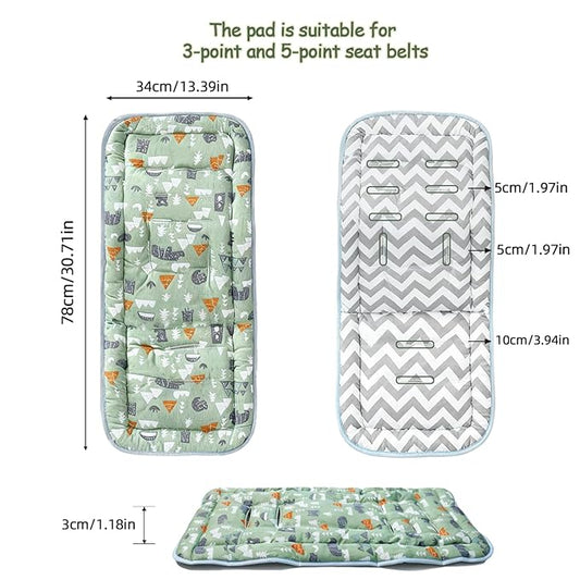 Baby Stroller Cushion, Baby Stroller Seat Liners Universal Stroller Liner, 100% Cotton Breathable and Soft Reversible Toddler Infant Car Seat Insert 34x78cm 1 Pack (Grey Forest Animals)