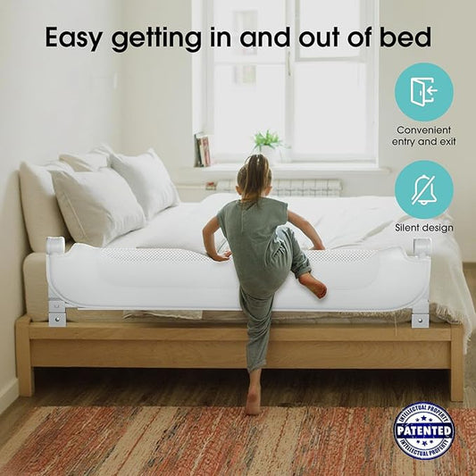 NUTIKAS Baby Bed Rail Guard for Toddlers - 70" Toddler Bed Rails for Twin, Full, Queen, King Bunk Size Bed Swing Down Bedrail Extral Tall Child Safety Side Railing Guards for Kids White