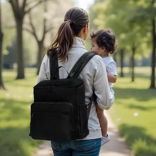 Diaper Bag Backpack, Neoprene Bag Backpack, Large Diaper Backpack with 16 Diaper Bag Organizers, 4 Insulated Pockets, Lighweight Travel Baby Bag with Changing Pad for Mom & Dad, Black