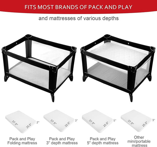Waterproof Pack and Play Mattress Pad Sheets Fitted 2 Pack (Cover Only), Cotton Fabric Pack and Play Protector, Fits Graco Play Yard, Baby Mini Crib Sheet Cover