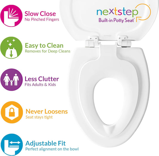 Mayfair NextStep Slow-Close Toilet Seat with Built-In Toddler Potty Training Seat, Removable, White, Round
