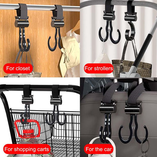 Baby Stroller Hooks Clips,Multipurpose Strolller Straps for Hanging Diaper Bags,Purse,Stroller Organizer,Universal Hooks Accessories for Stroller and Bicycle or Shopping Cart (Black,8 Pack)