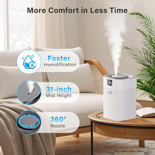 JRD 4L Humidifiers for Bedroom, Cool Mist Humidifier for Large Room, 40H Runtime, 360° Nozzle, Night Light for Home, Office, Baby Nursery, Plants(Black)