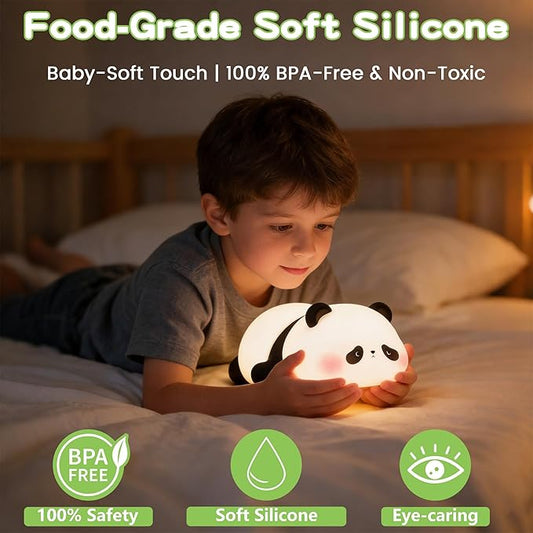 FAMIDUO Cute Panda Night Light for Kids, LED Panda Lamp, Food Grade Silicone Novelty Animal Night Lamp,Dimmable Nursery Squishy Nightlight, Cool Gifts for Kids, Office Desk/Baby Boys/Girls Room Decor