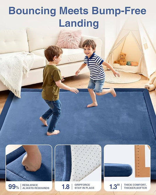 Baby Play Mat for Floor,1.3" Thick 50x50 Playpen Mat,Tummy Time Foam Mats,Plush Soft Padded Playmate for Babies 6-12 Months Crawling,Non-Slip Nursery Rug for Toddler Kids Playroom(Navy Blue)