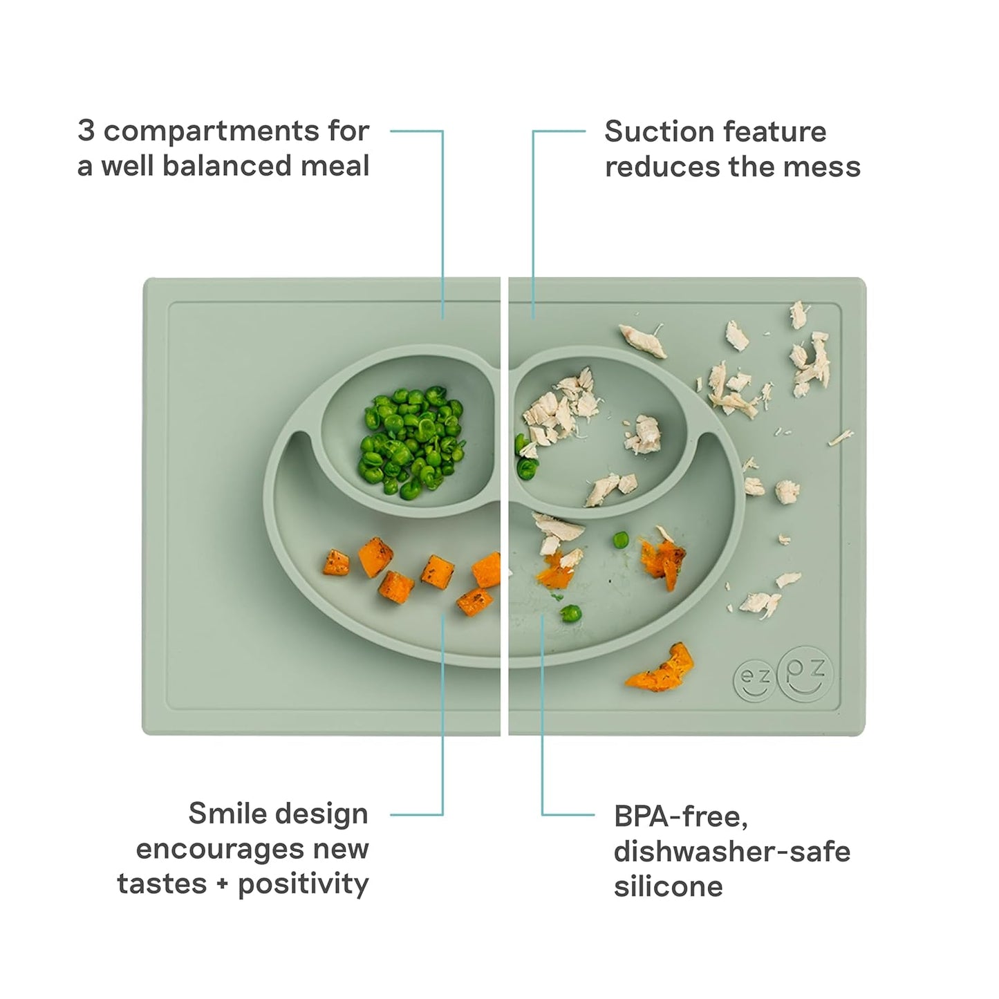 ezpz Mini Mat (Blush) - 6 -12 Months+ - 100% Silicone Suction Placemat + Divided Plate with Three Compartments - Supports Baby-Led Weaning - Designed for Highchair, Table, and Travel