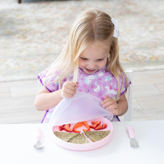 Bumkins Toddler and Baby Suction Plate, Divided Grip Dish for Babies and Kids, Baby Led Weaning, Feeding Supplies, Sticks to Tables and Highchairs, Platinum Silicone, for Chidren 6 Months, Gray