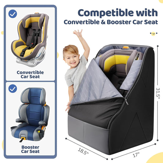 YOREPEK Car Seat Travel Bag for Airplane, Heavy Duty Car Seat Bags for Air Travel, Large Car Seat Carrier for Airport with Padded Shoulder Strap, Sturdy Travel Carseat Cover for Airplane, Black