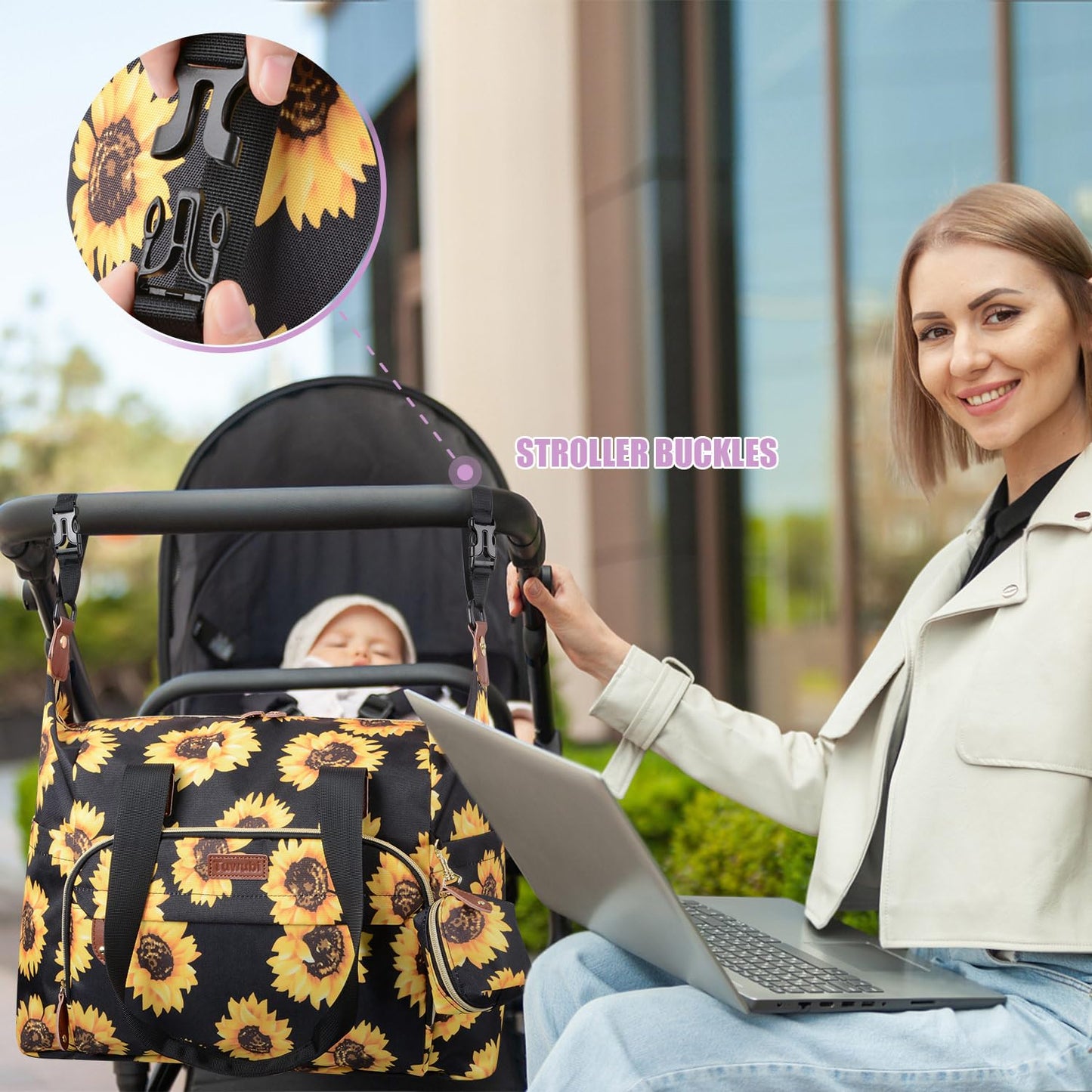 Tuwubi Diaper Bag Tote,Baby Diaper Bag with Pacifier Case Large Travel Diaper Tote Caddy for Mom and Dad Multifunction Large Baby Bag - M-Pink