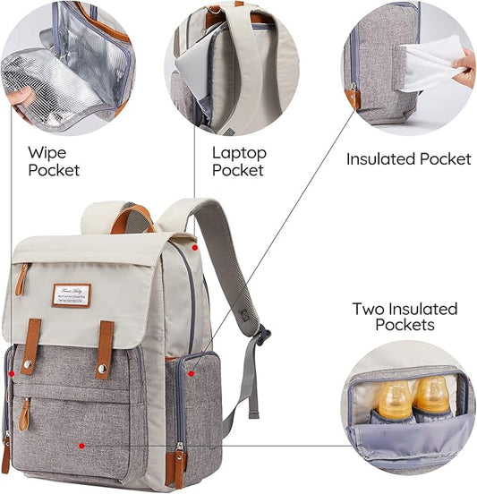 Frank Mully Diaper Bag Backpack Large Multifunction Travel Baby Bag for Mom Dad Cream White