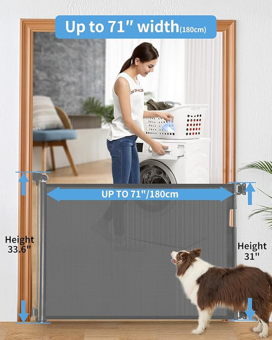 Veraste Retractable Baby Gate for Doorways and Stairs, Mesh Safety Gate for Pet, Indoor & Outdoor Use, One-Hand Operation, Easy Installation, 33.6" Tall, Expands to 55" Wide(Grey,33.6"x55"