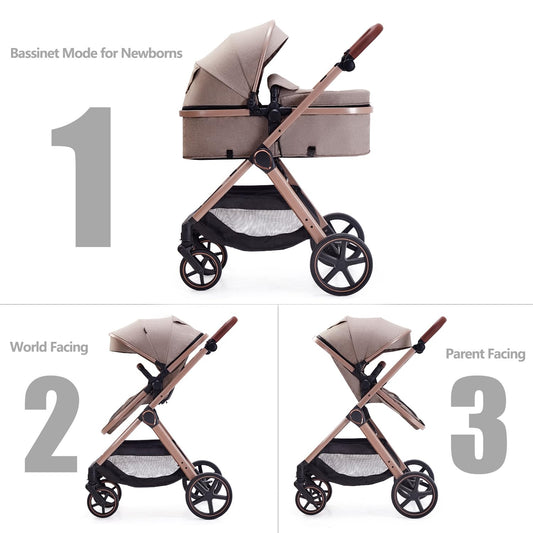 Lortsybab 2 in 1 Baby Stroller, Newborn Infant Toddler Convertible Pram Stroller for 0-36 Months Old Babies (Grey)