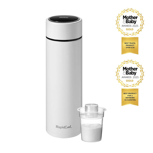 Nuby RapidCool Portable Baby Bottle Maker - with Milk Powder Dispenser and Digital Lid - Ideal for Travel Bottles and Night Feeds - Stainless Steel