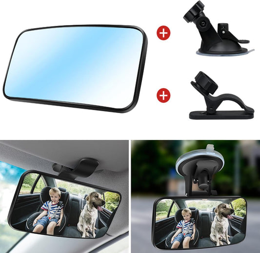 Universal Car Interior Rearview Baby Mirror Wide Angle Convex Mirror Clip-on & Suction Cup mirrors for Viewing Rear Passengers(5.11' X 2.56')