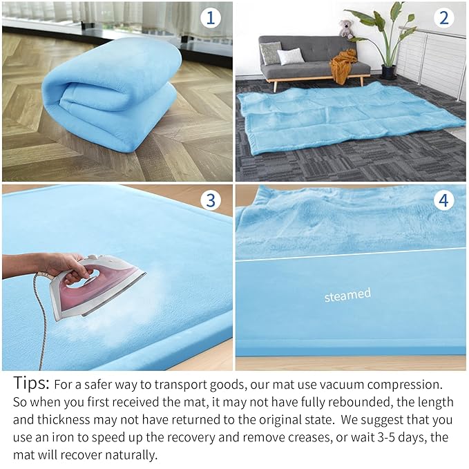 Extra Large 79"x118" Baby Activity Play Mat for Floor, 1.3" Thick Elasti Foam for Tummy Time & Crawling, Non-Slip Nursery Rug for Infants, Toddlers & Kids, Tatami Style Mat for Yoga, Living Room, Classroom & Playroom(Light Blue)