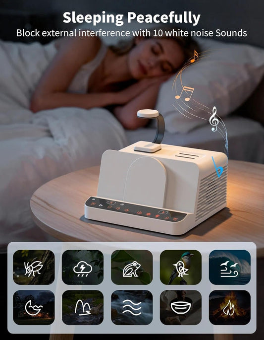 MYPLUS White Noise Machine, 10 Soothing Sounds Sleep Sound Machine with 15W Wireless Charging Station, 7-Color RGB Night Light, Remote for Sleeping, Nursery