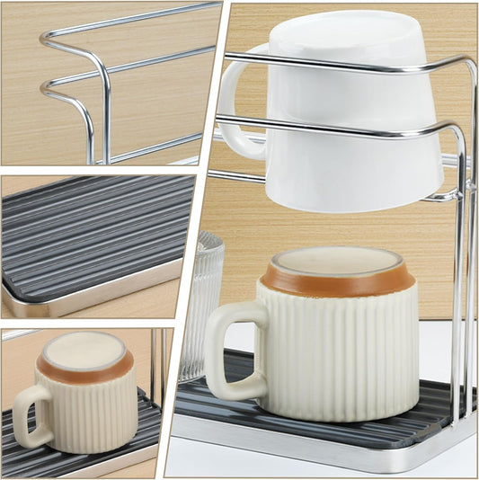 Bottle Drying Rack,Coffee Mug Holder with Drain Tray for Coffee Cup,Water Cup(White)
