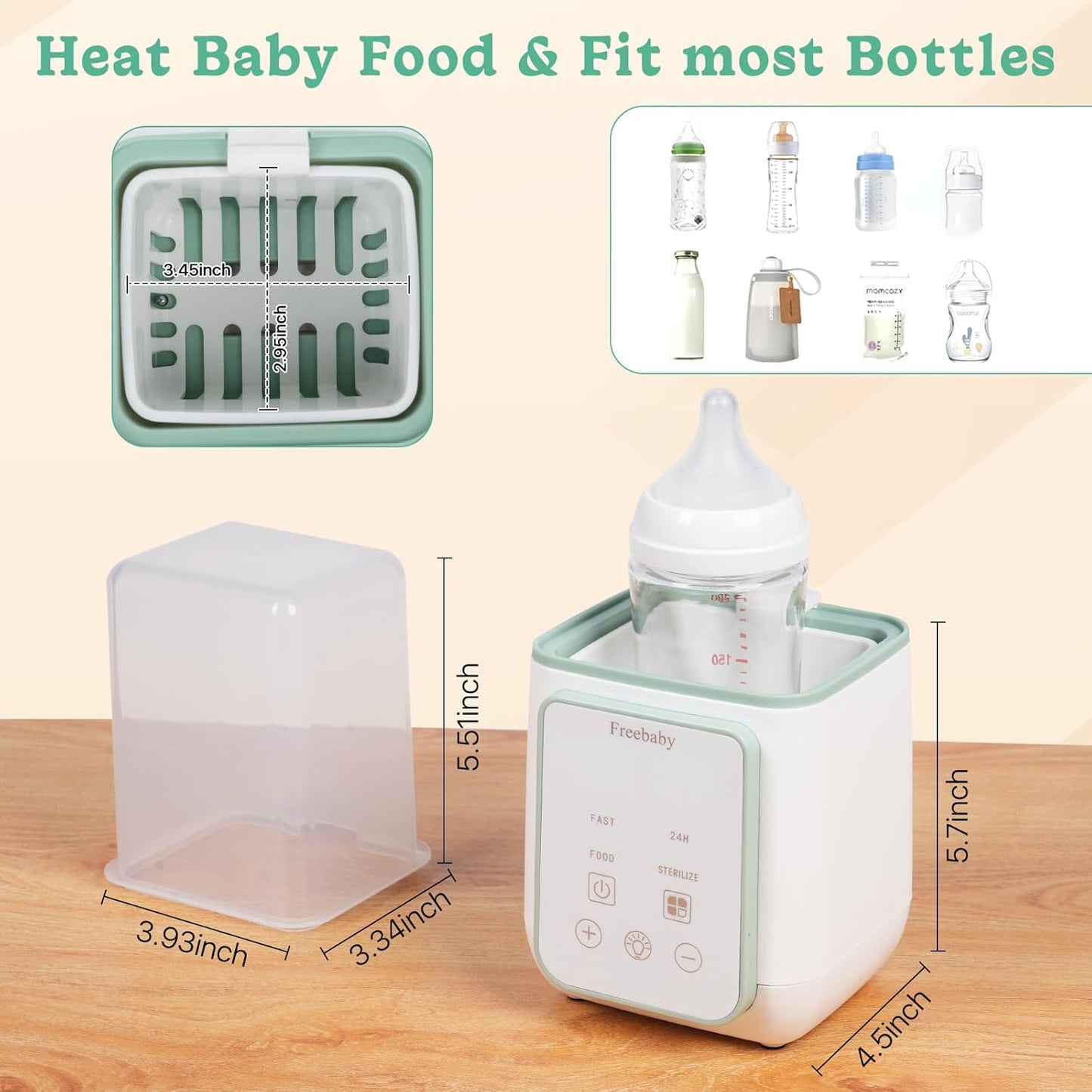 Freebaby Bottle Warmer,Fast Baby Bottle Warmer for Breast Milk & Formula, Accurate Temperature Control,Milk Warmer for All Bottles, Easy to use,24H Keep, Thawing, Sterilizing & Food Heating(Gray)
