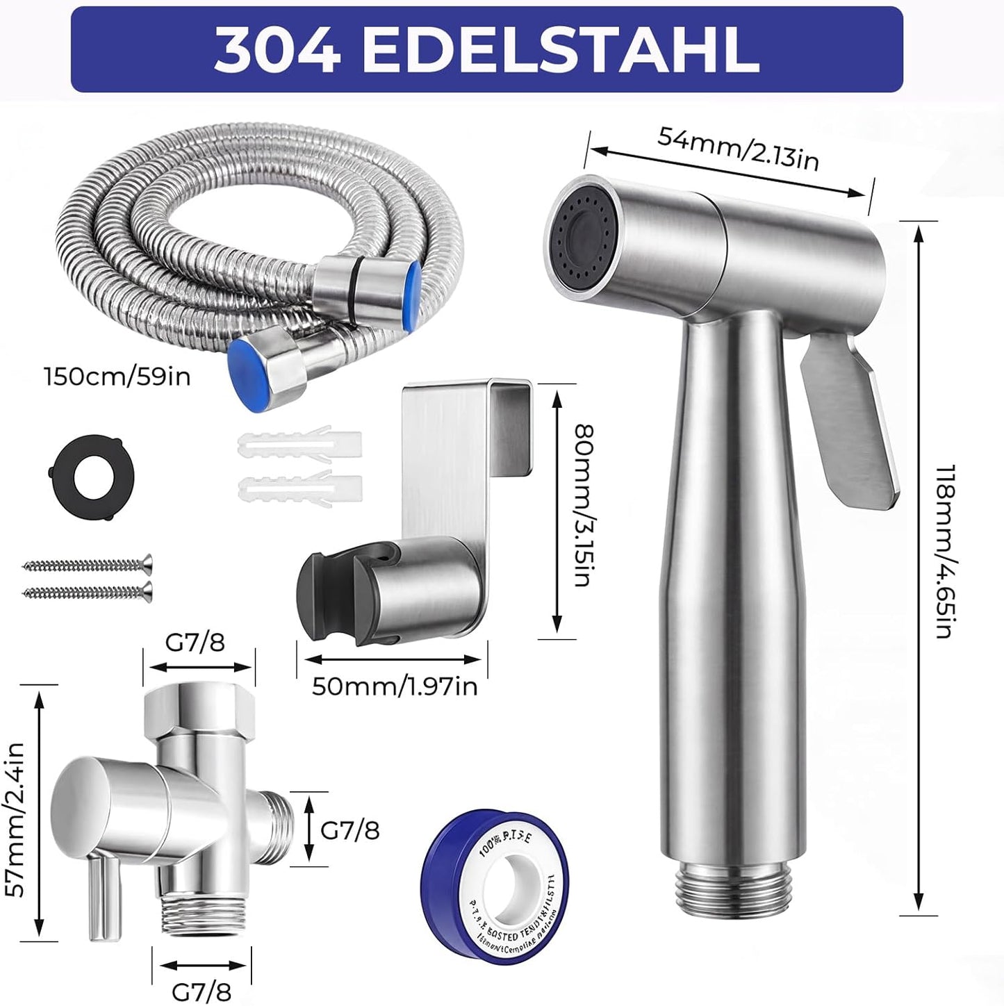 Handheld Bidet Sprayer for Toilet - Stainless Steel Bathroom Bidet Faucet with Adjustable Water Pressure Hose - Leak-Proof Muslim Shower & Cloth Diaper Sprayer for Baby, Feminine Wash, Pet Bath