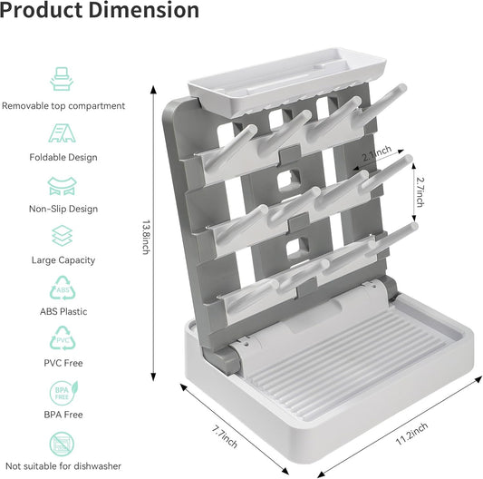 Baby Bottle Drying Rack, Vertical Standing Bottle Dryer Rack Holder-Space Saving Baby Bottle Drying Rack for Countertop-Holds Up to 12 Baby Bottles & Cup