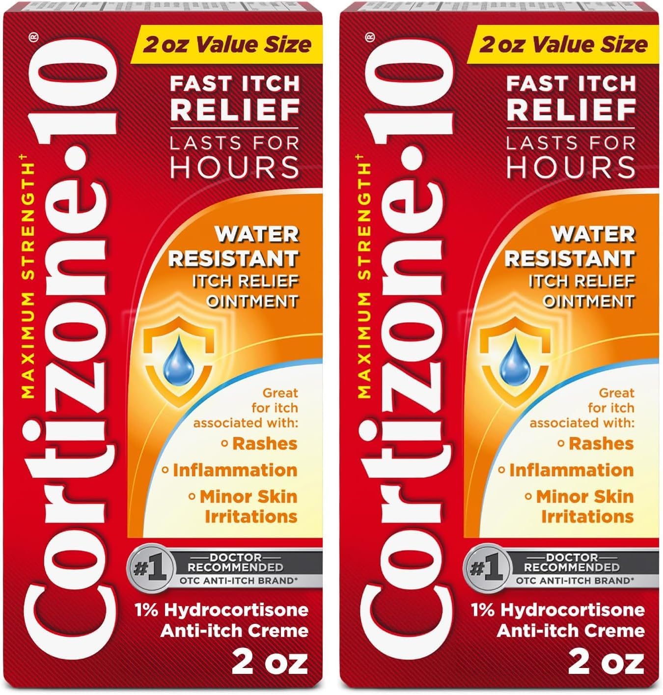 Cortizone-10 Maximum Strength Water Resistant Itch Relief Ointment, 1% Hydrocortisone, Fast-Acting, Anti-Itch Cream for Bug Bites, Rash, Eczema, Psoriasis, Poison Ivy, Oak, Sumac & More, 2 oz