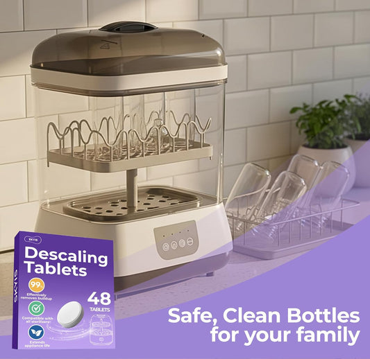 Skyis 48 Descaling Tablets Baby Bottle Washer Cleaner Tablets Compatible with Baby Bottle Washers Baby Bottle Sterilizers Warmers and Formula Makers Effective Cleaner for Limescale and Residue