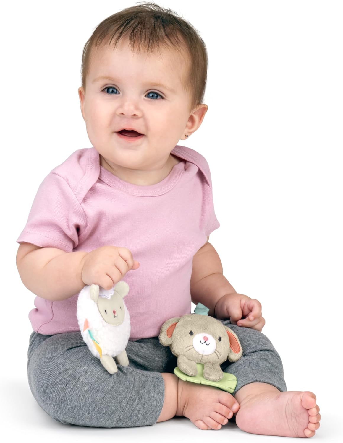 Ingenuity Soothing Essentials Wood Carrier Toy Bar, Montesorri-Inspired, 3 Removable Toys, for Ages 0-12 Months