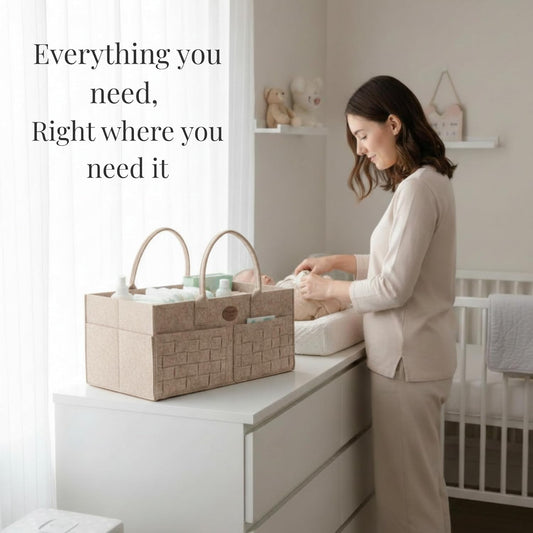 Baby Diaper Caddy Organizer for Nursery – Large Felt Storage Basket for Baby Essentials, Wipes & Diapers – Portable Nursery Organizer Bin for Changing Table or Living Room Light Grey