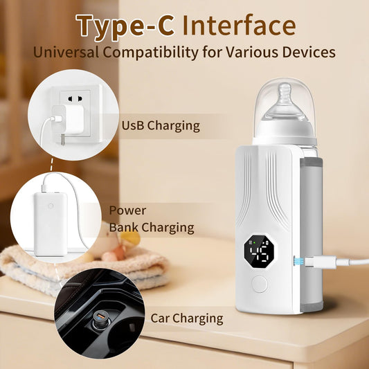 Portable Bottle Warmer for Travel, Fast Heating,Long Battery Life & Large Capacity for Baby Outdoor Travel and Various Bottled Heating