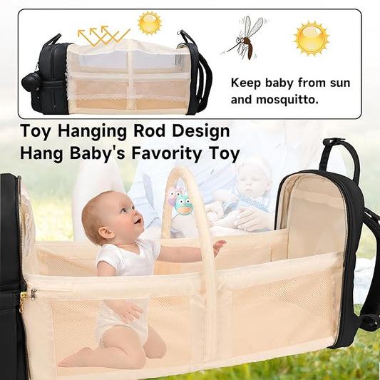 ANWTOTU Leather Baby Diaper Bags with Changing Station,Extra large Capacity Baby Diaper Bag Backpack,Waterproof Baby Essentials(Black)