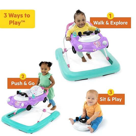Bright Starts Little Speedster 3-in-1 Car Walker, Purple Power, Baby Activity Walker for Girls and Boys, 6 Months+