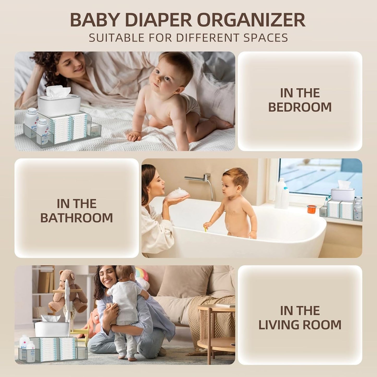 GILPWA Diaper Caddy, Baby Changing Table Organizer, Detachable Clear Acrylic Diaper Storage for Wipe Dispenser, Wipe Warmer and other Diapering Essentials