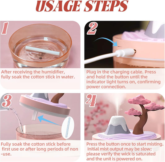 Cute Mini Humidifier 320mL Cool Mist Humidifie mute with 2 Mist Modes,for Home/Nursery/Office,Portable Mini Air Moisturizer,rechargeable mini humidifier(Gardenia pink)