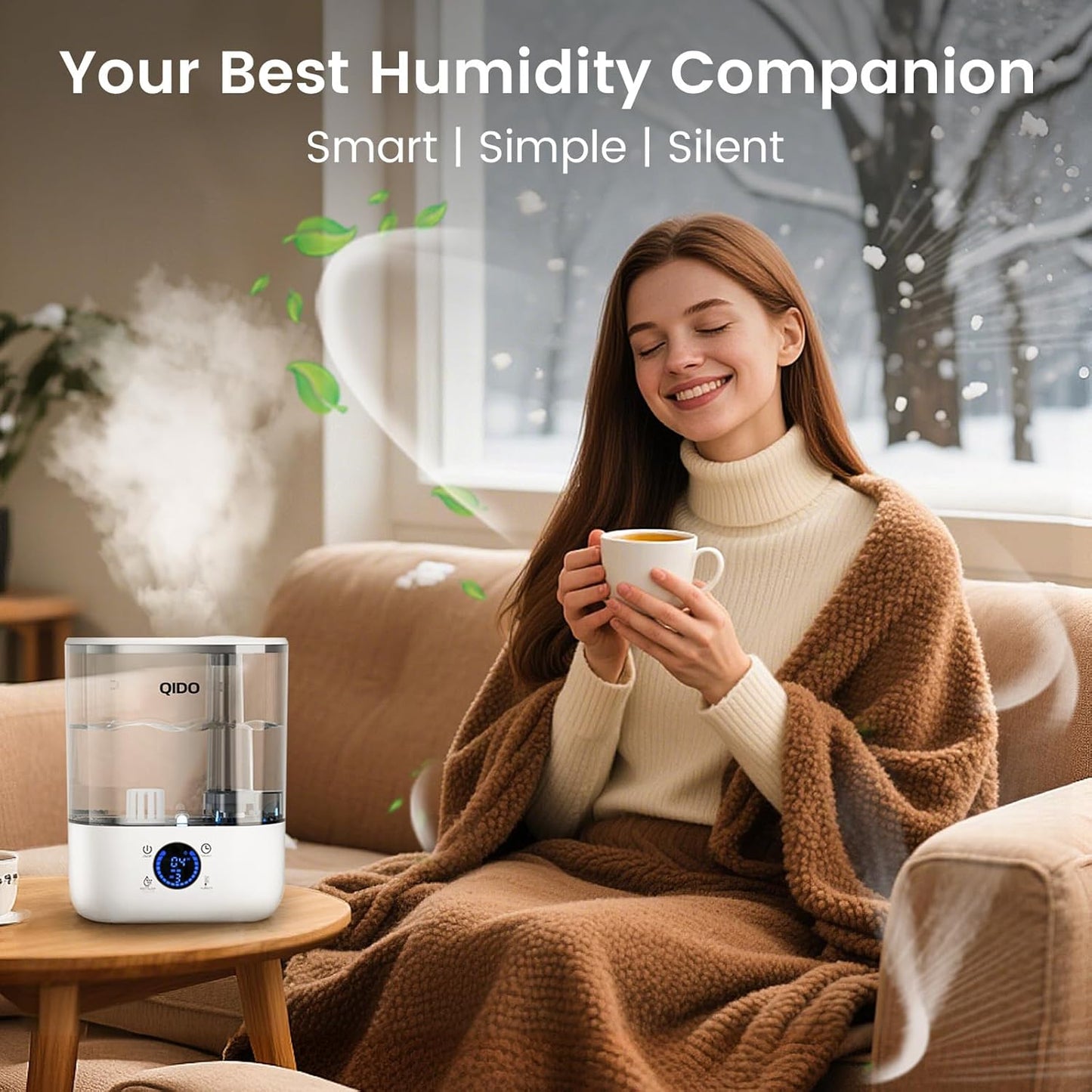 COMHOMA Top Fill Humidifiers for Bedroom, 5L Tank for Large Room, Easy to Fill & Clean, 28dB Quiet Cool Mist Air Humidifier for Home Baby Nursery & Plants, Touch/APP/7-color Nightlight, 36H, White