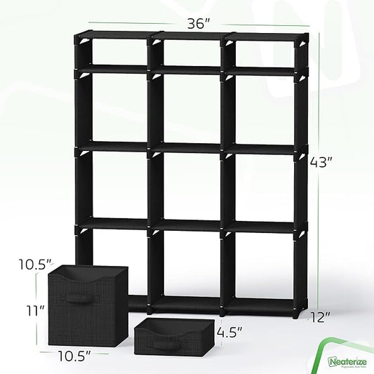 Cube Storage Organizer with Storage Bins Included - The Perfect Closet Organizers and Storage Solution. Includes 12 Storage Cubes, Great For Toy Storage, Closet Storage, Clothes Storage (Black)