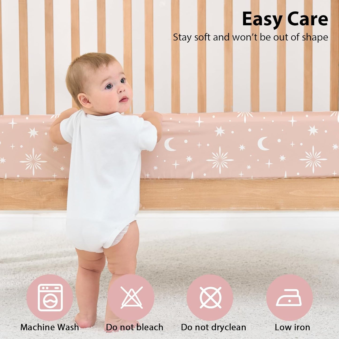 Baby Mini Crib Sheets Girl, Portable 38”x26” Pack and Play Sheets Fitted for Playard and Pack N Play Mattress, 3-Pack Soft Microfiber Pink Rainbow