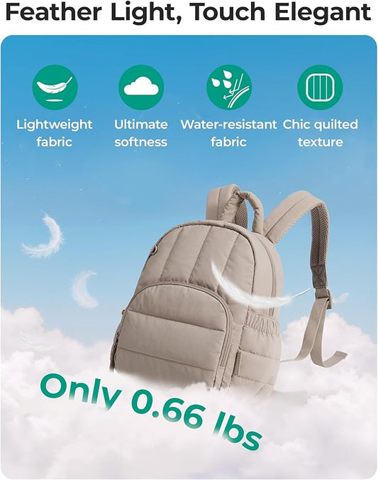 BAGSMART Mini Backpack for Women, Lightweight Puffer Small Backpack Purse, Quilted Casual Travel Daypack, Cute Water-Resistant Bookbag for Daily, Black