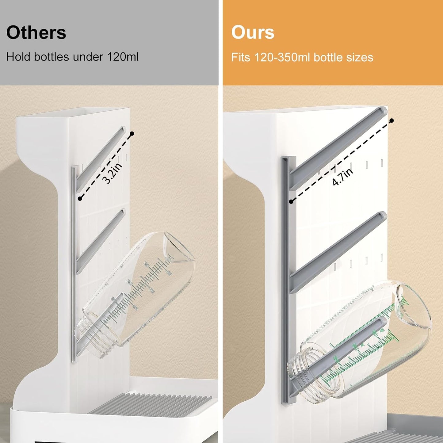 GoMaihe Baby Bottle Drying Rack: Space Saving Vertical Bottle Dryer Holder - Newborn Accessories Storage Stand Organize Brushes Pacifiers on Countertop - BPA-Free - Gray