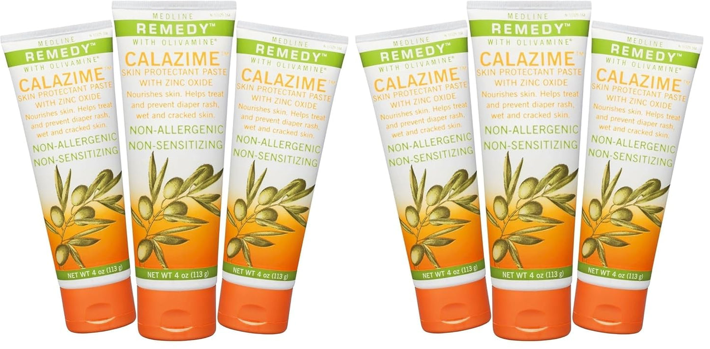 Medline Remedy Olivamine Calazime Skin Protectant Paste Cream, Used with Dry Chapped from Diaper Rash, Incontinence, Dermatitis, Psoriasis, Burns, Bites, White, 4 Oz