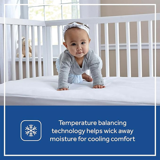 Sealy Baby Cool Comfort Cooling Breathable Waterproof Crib Mattress Protector Pad, Toddler Bed Cover, Machine Washable and Dryer Friendly, 52x28”- White (Pack of 3)