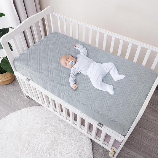 david's kids 2 Pack Waterproof Crib Mattress Protector, Fit Standard Crib and Toddler Mattresses, Ultra Soft and Breathable for Boys Girls Neutral, Grey & Navy Blue Checker