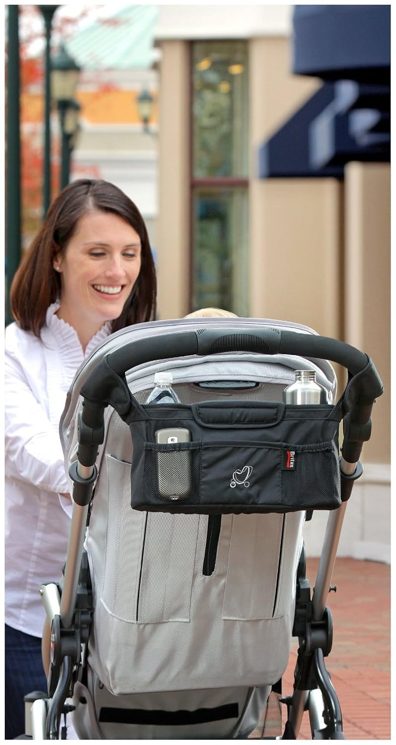 Britax Stroller Organizer with Insulated Cup Holders | Large Center Compartment with Magnetic Closure + 3 Outer Pockets + Folds with Stroller, No Removal Needed Black