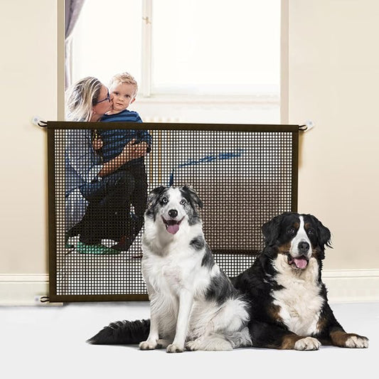 Cupount Baby Gate for Stairs - Dog Gate Indoor Mesh Pet Gates for Doorways (Brown, 30" H x 38" W)